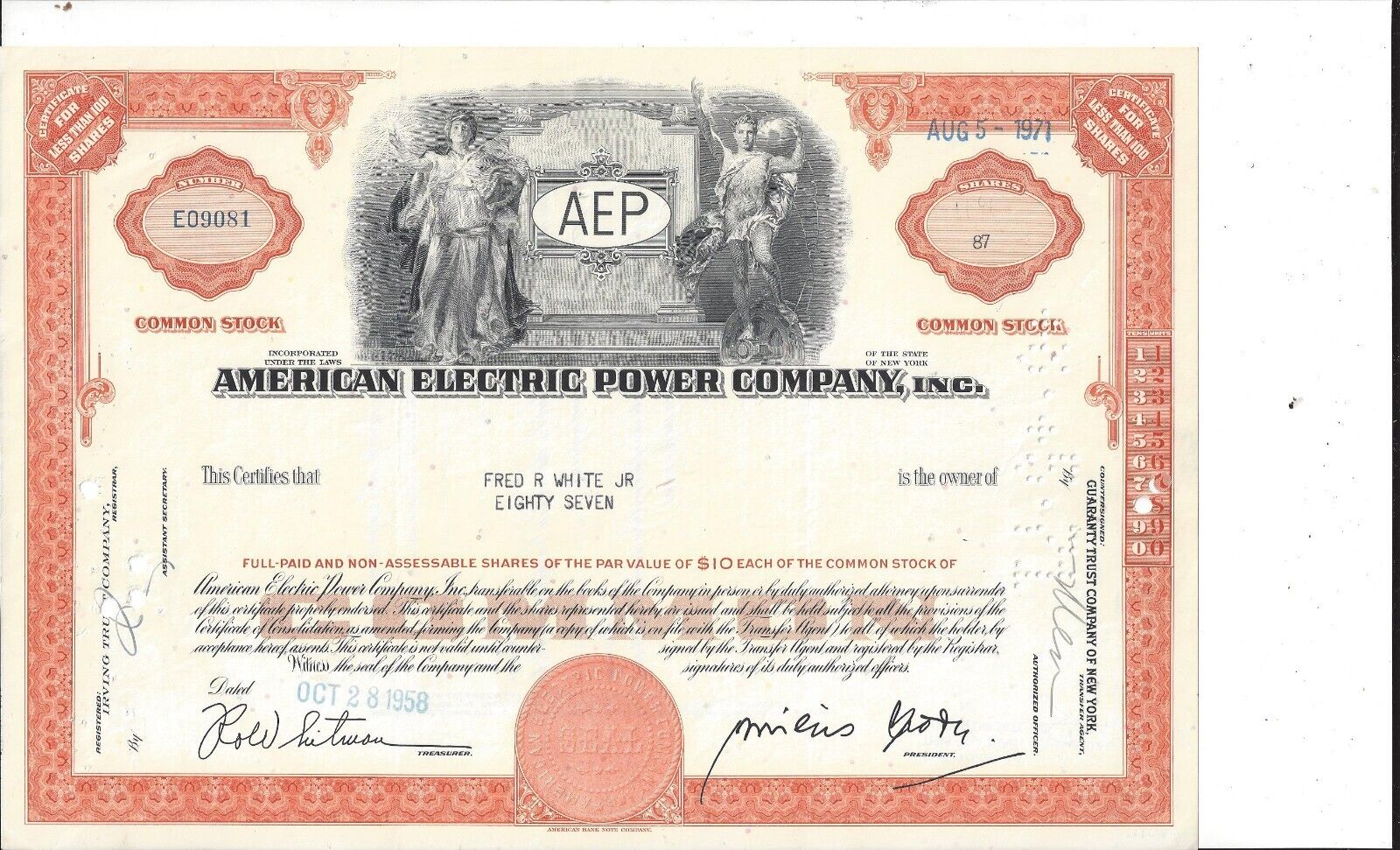American Electric Power Company Inc......1958 Common Stock Certificate