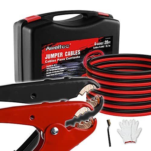 Aweltec 100% Pure Copper Jumper Cables 4 Gauge 20 Feet - Heavy Duty Battery B...