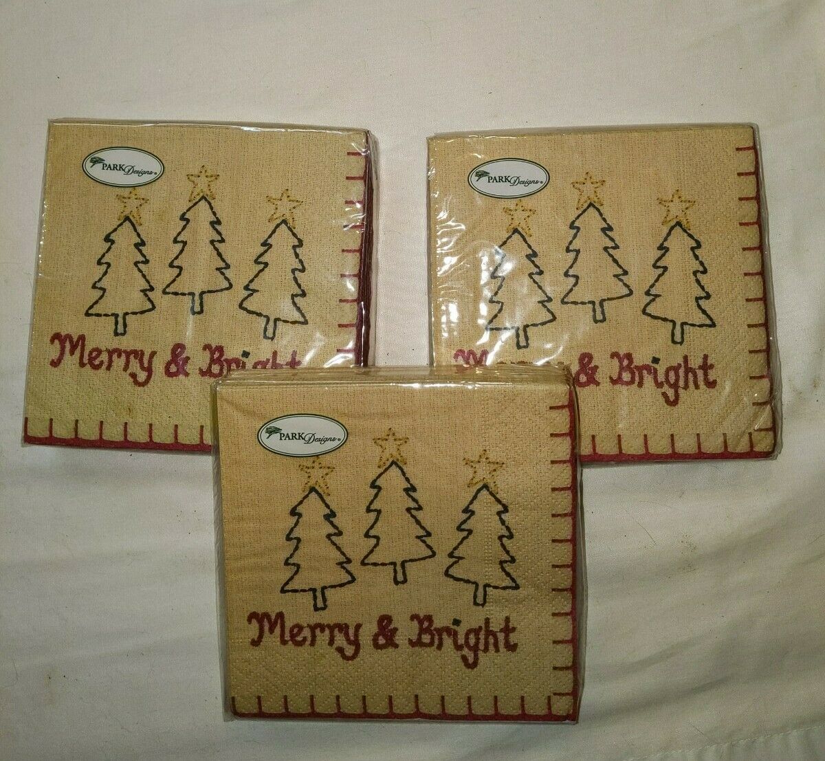 Lot Of 3 Cocktail Napkins 3-ply By Park Designs - Christmas Tree