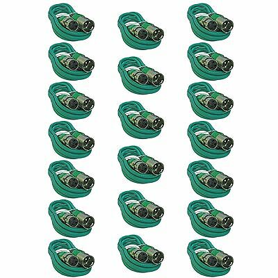 20 Lot Pack Green 6 Ft Foot 3 Pin Xlr M/f Shielded Microphone Mic Audio Cables