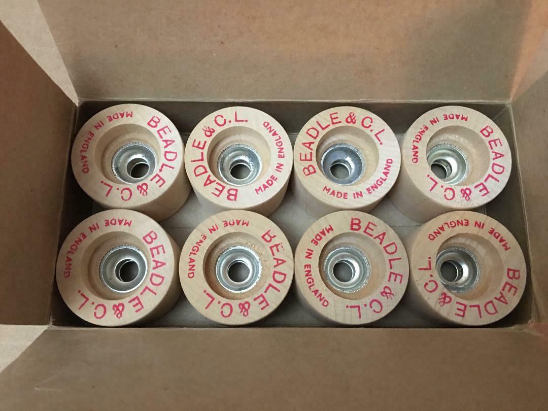 New Old Stock Beadle 8 Wooden Wood Roller Skate Wheels Made In England Vintage