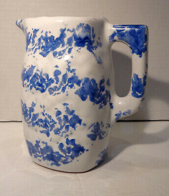 Vintage Bybee Pottery 6½" Spongeware Blue & White Pitcher!