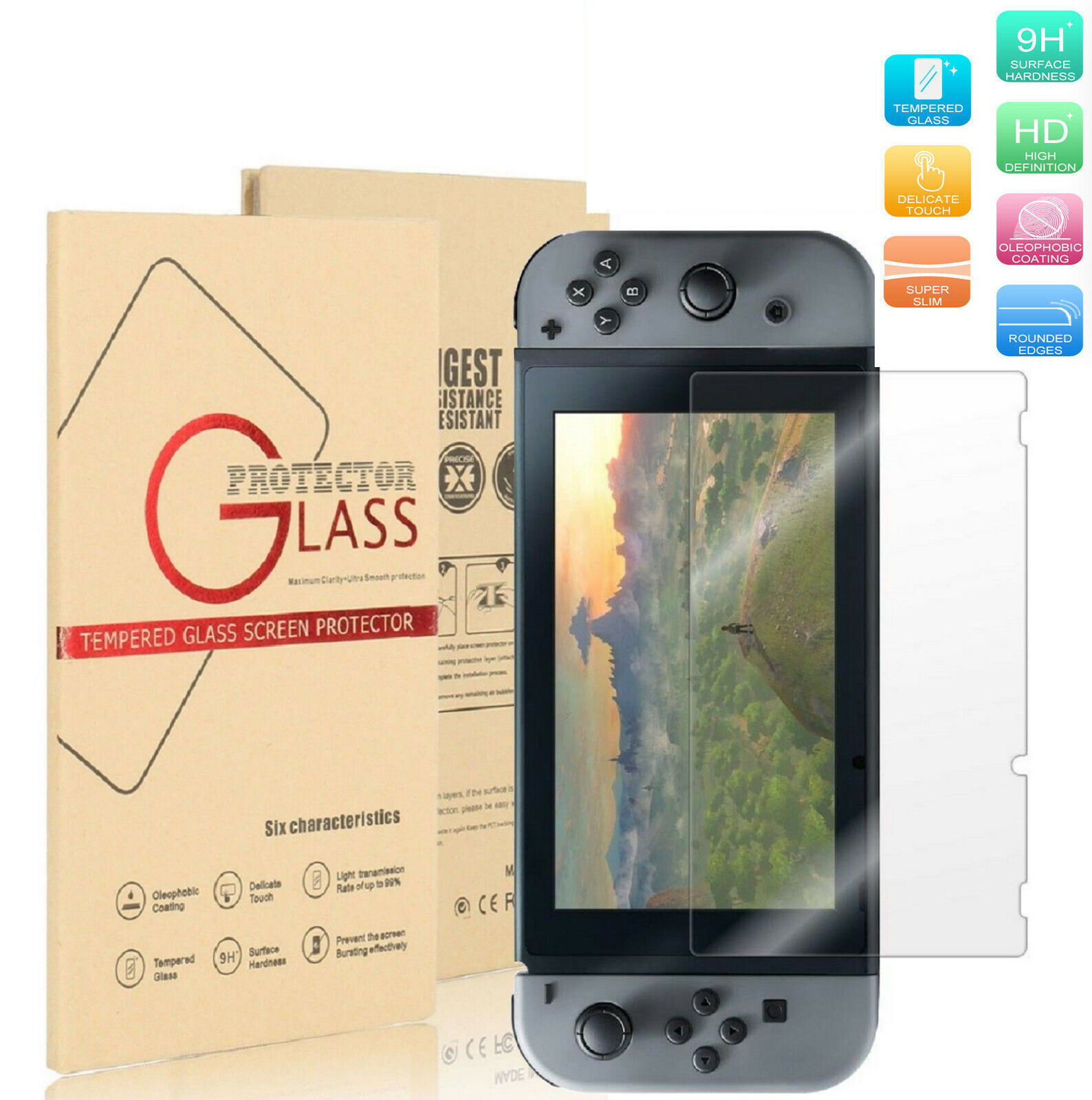 9h+ Nintendo Switch Ultra Clear Slim Premium Tempered Glass Screen Protector Usa