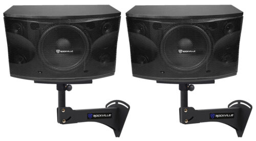 2) Rockville Kps12 12" 3-way 1600w Karaoke/pro Speakers+adjustable Wall Brackets