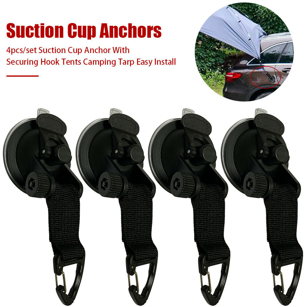 4pcs Suction Cup Anchor With Securing Hook Tents Camping Tarp Easy Install New