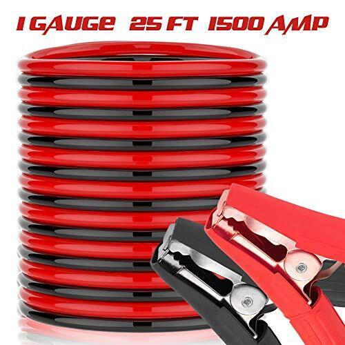 25 Feet Jumper Cables - 1500a 1 Gauge Heavy Duty Booster Jump Start Cable With Q