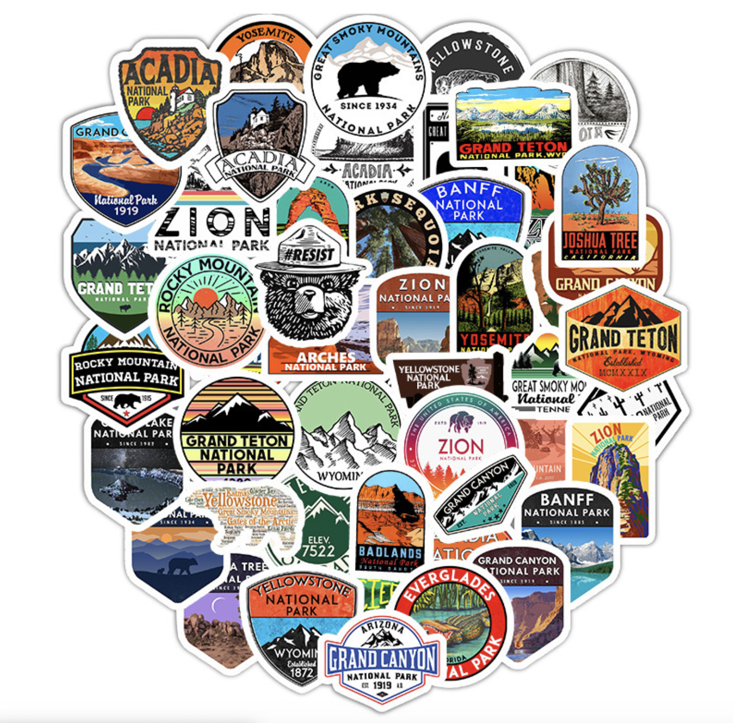 National Park Decal Stickers 50pcs Travel Vinyl Stickers Hike Cars Rv Flask