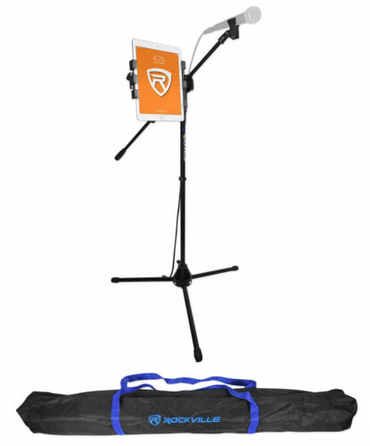 Rockville Tripod Karaoke Microphone Mic Stand W/ipad/tablet Clip Mount+carry Bag