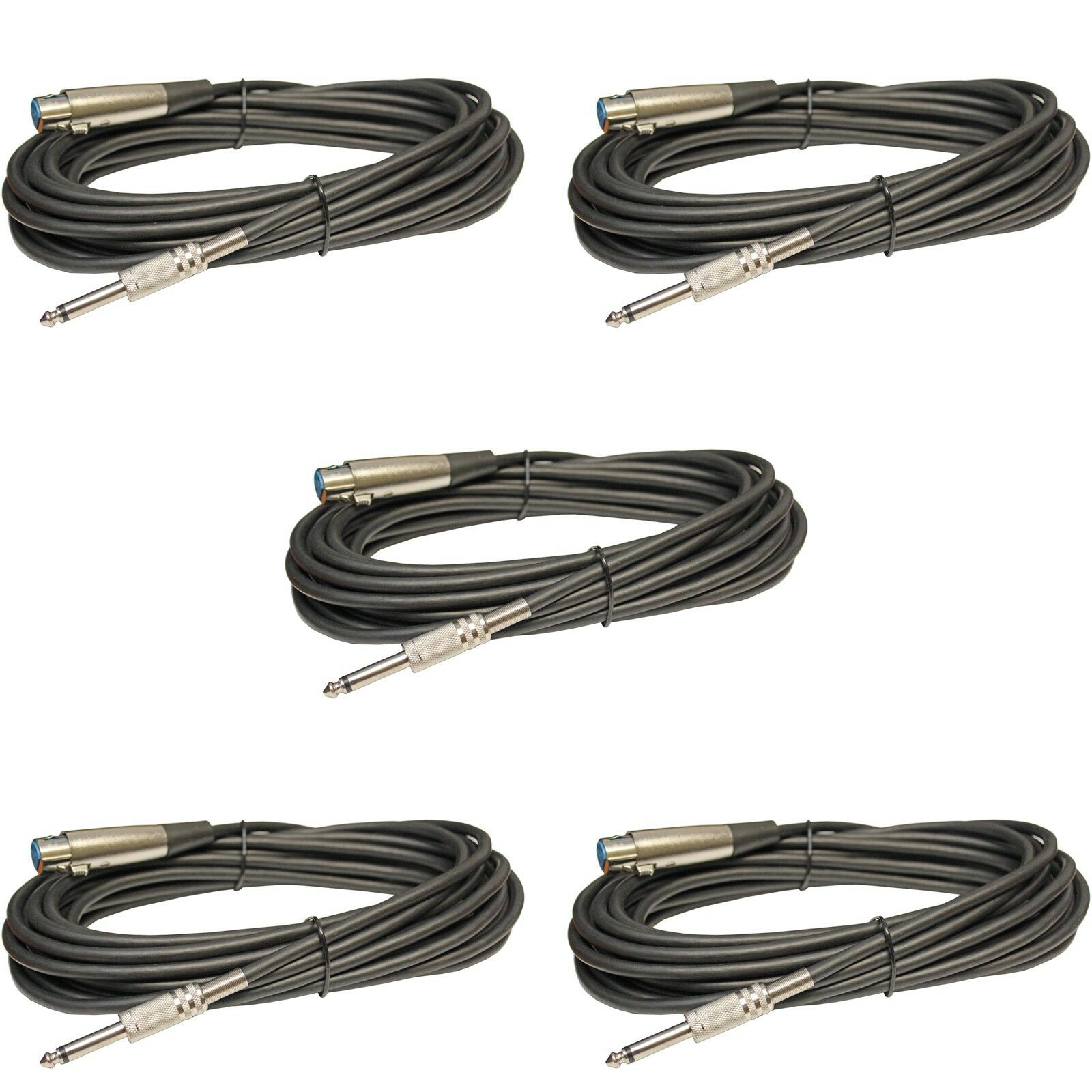 5 Pack 25ft Xlr Female To 1/4" Mono Shielded Karaoke Microphone Mic Cable Cord