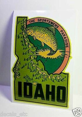 Idaho Fishing Vintage Style Travel Decal / Vinyl Sticker, Luggage Label